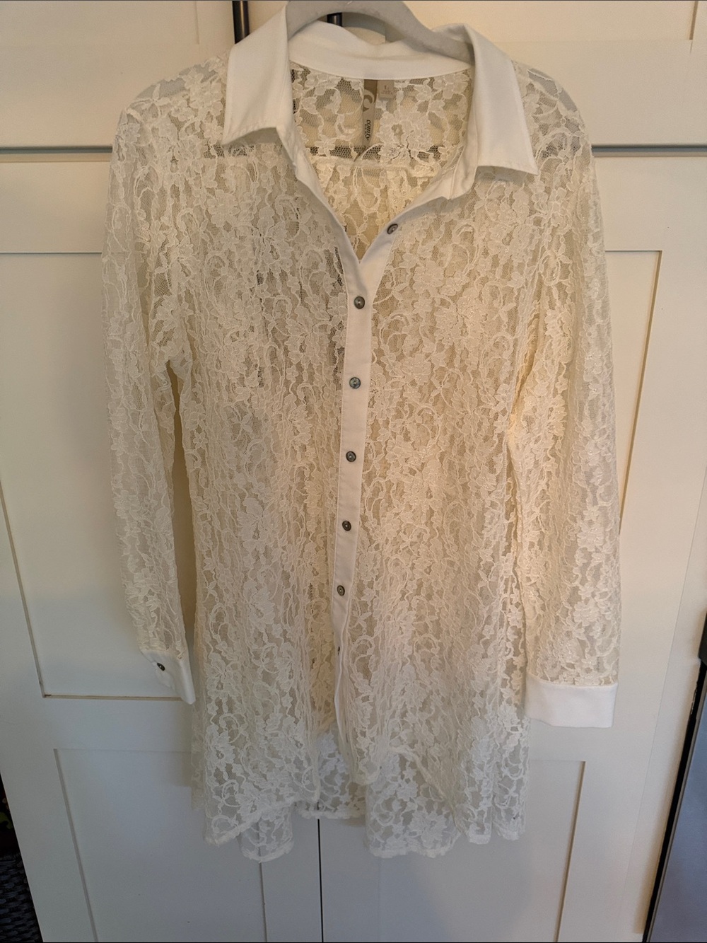 Comfy U.S.A Women’s Cream Lace Button-Down Tunic Shirt - Picture 15 of 15